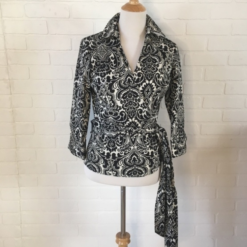 Ann Taylor wrap blouse 8.  Never worn; flattering and great for work or play!